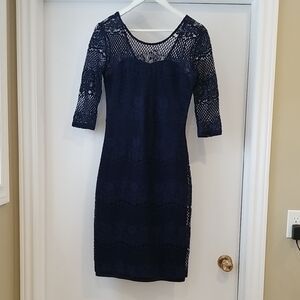 Suzy Shier Navy Long Sleeve Lace Dress. size S